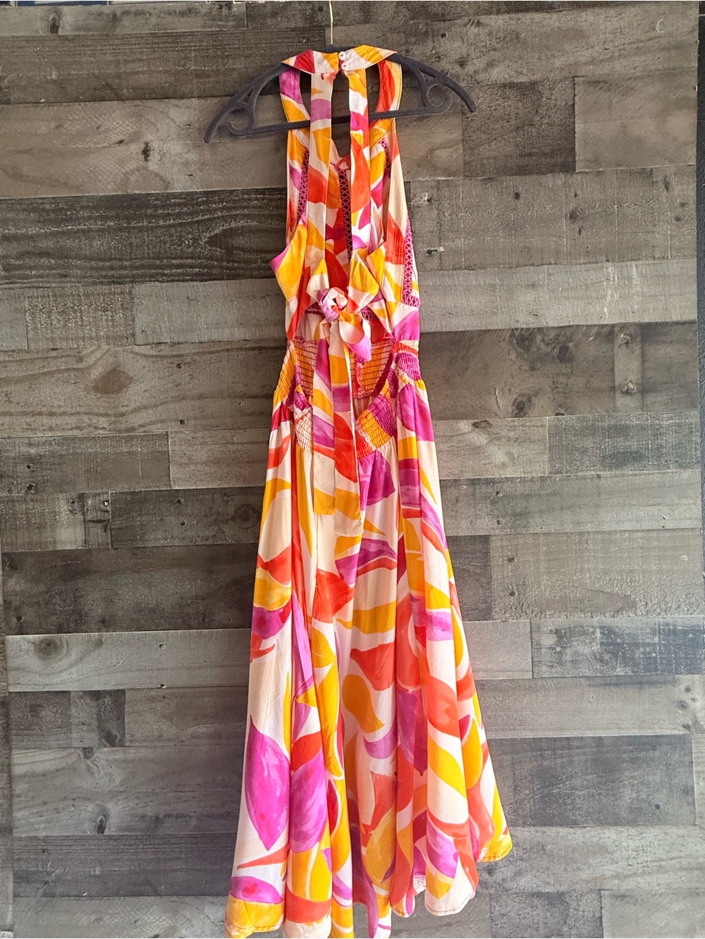 Anthropologie Abel the Label Halter High-Low Maxi Dress in Pink & Orange Print - Picture 4 of 12